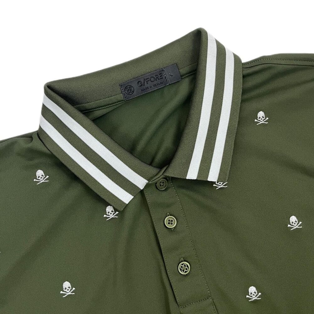 G/Fore Golf Polo Men's L Olive Green Embroidered Skull Shor Sleeve